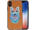 BAOHU Borduurwerk Wolf Back Cases - Hoesje Geschikt voor iPhone X Bruin