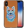 Borduurwerk Wolf Back Cases voor iPhone X Bruin