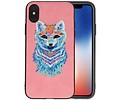 BAOHU Borduurwerk Wolf Back Cases - Hoesje Geschikt voor iPhone X Roze