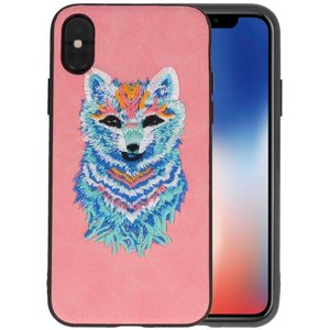 Borduurwerk Wolf Back Cases voor iPhone X Roze