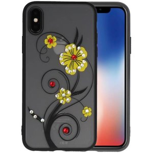 BAOHU Diamant Lelies Hoesjes Cases - Hoesje Geschikt voor iPhone X Geel