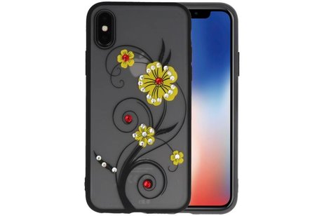 BAOHU Diamant Lelies Hoesjes Cases - Hoesje Geschikt voor iPhone X Geel