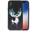 BAOHU Borduurwerk Hert Back Cases - Hoesje Geschikt voor iPhone X Zwart