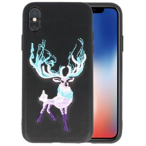 BAOHU Borduurwerk Hert Back Cases - Hoesje Geschikt voor iPhone X Zwart