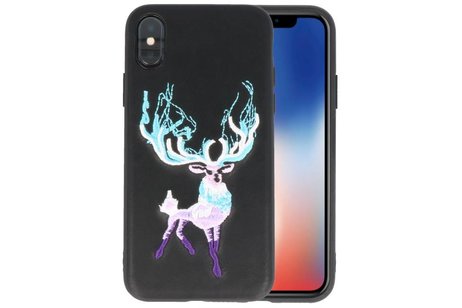 BAOHU Borduurwerk Hert Back Cases - Hoesje Geschikt voor iPhone X Zwart