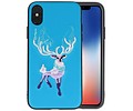 BAOHU Borduurwerk Hert Back Cases - Hoesje Geschikt voor iPhone X Blauw