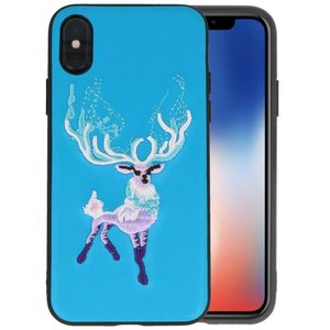 Borduurwerk Hert Back Cases voor iPhone X Blauw