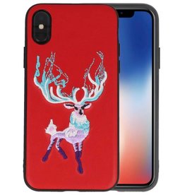 BAOHU Borduurwerk Hert Back Cases voor iPhone X Rood