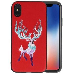 Borduurwerk Hert Back Cases voor iPhone X Rood