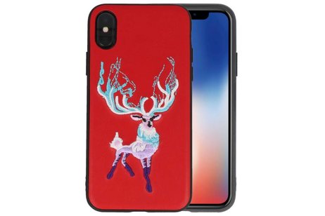 Borduurwerk Hert Back Cases voor iPhone X Rood