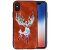 BAOHU Borduurwerk Hert Back Cases - Hoesje Geschikt voor iPhone X Bruin