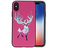 BAOHU Borduurwerk Hert Back Cases - Hoesje Geschikt voor iPhone X Donker Roze