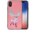 BAOHU Borduurwerk Hert Back Cases - Hoesje Geschikt voor iPhone X Roze