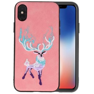 BAOHU Borduurwerk Hert Back Cases - Hoesje Geschikt voor iPhone X Roze