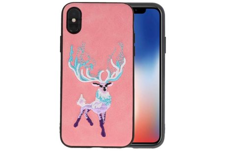 BAOHU Borduurwerk Hert Back Cases - Hoesje Geschikt voor iPhone X Roze