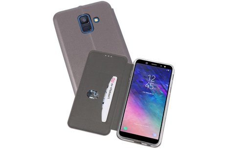 Slim Folio Case - Book Case Telefoonhoesje - Folio Flip Hoesje - Geschikt voor Samsung Galaxy A6 2018 - Grijs