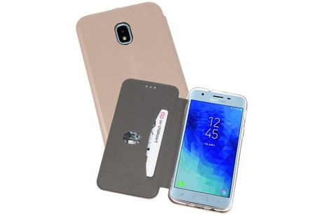 Slim Folio Case - Book Case Telefoonhoesje - Folio Flip Hoesje - Geschikt voor Samsung Galaxy J3 2018 - Goud