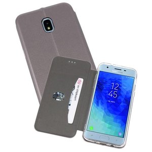 Slim Folio Case - Book Case Telefoonhoesje - Folio Flip Hoesje - Geschikt voor Samsung Galaxy J3 2018 - Grijs