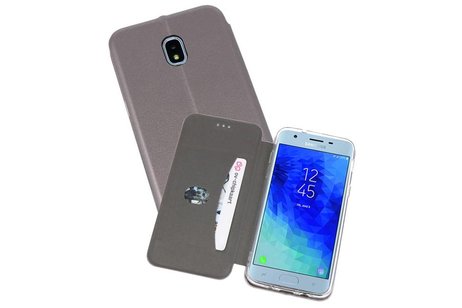 Slim Folio Case - Book Case Telefoonhoesje - Folio Flip Hoesje - Geschikt voor Samsung Galaxy J3 2018 - Grijs