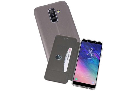 Slim Folio Case - Book Case Telefoonhoesje - Folio Flip Hoesje - Geschikt voor Samsung Galaxy A6 Plus 2018 - Grijs