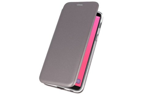 Slim Folio Case - Book Case Telefoonhoesje - Folio Flip Hoesje - Geschikt voor Samsung Galaxy J8 2018 - Grijs