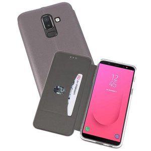 Slim Folio Case - Book Case Telefoonhoesje - Folio Flip Hoesje - Geschikt voor Samsung Galaxy J8 2018 - Grijs