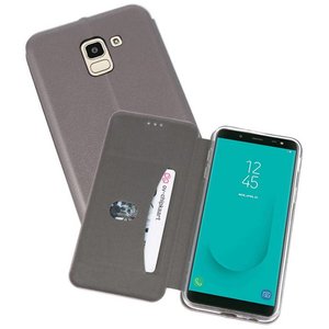 Slim Folio Case - Book Case Telefoonhoesje - Folio Flip Hoesje - Geschikt voor Samsung Galaxy J6 - Grijs