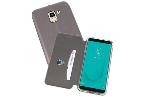 Slim Folio Case - Book Case Telefoonhoesje - Folio Flip Hoesje - Geschikt voor Samsung Galaxy J6 - Grijs