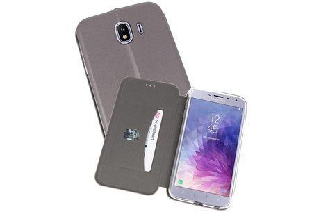 Slim Folio Case - Book Case Telefoonhoesje - Folio Flip Hoesje - Geschikt voor Samsung Galaxy J4 - Grijs