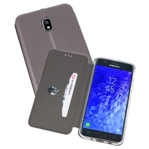 Slim Folio Case - Book Case Telefoonhoesje - Folio Flip Hoesje - Geschikt voor Samsung Galaxy J7 2018 - Grijs