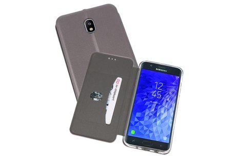 Slim Folio Case - Book Case Telefoonhoesje - Folio Flip Hoesje - Geschikt voor Samsung Galaxy J7 2018 - Grijs