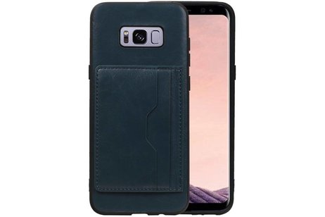 BAOHU Staand Back Cover met 1 Pasjeshouder Hoesje Geschikt voor Samsung Galaxy S8 Plus Navy