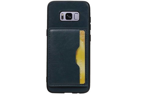 BAOHU Staand Back Cover met 1 Pasjeshouder Hoesje Geschikt voor Samsung Galaxy S8 Navy