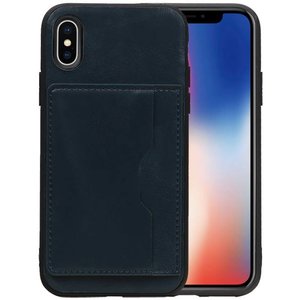 BAOHU Staand Back Cover met 1 Pasjeshouder Hoesje Geschikt voor iPhone X Navy