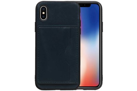 BAOHU Staand Back Cover met 1 Pasjeshouder Hoesje Geschikt voor iPhone X Navy