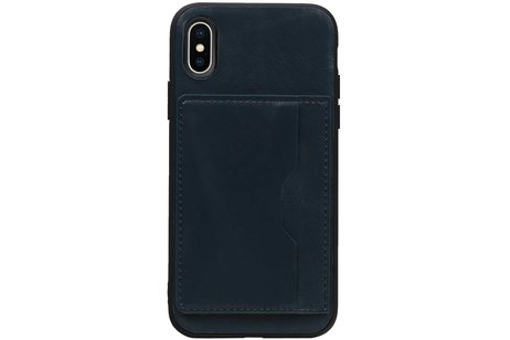 Staand Back Cover 1 Pasjes voor iPhone X Navy