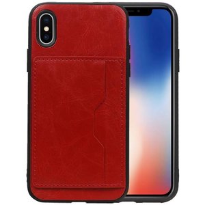 BAOHU Staand Back Cover met 1 Pasjeshouder Hoesje Geschikt voor iPhone X Rood