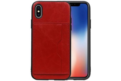 BAOHU Staand Back Cover met 1 Pasjeshouder Hoesje Geschikt voor iPhone X Rood