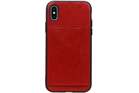 BAOHU Staand Back Cover met 1 Pasjeshouder Hoesje Geschikt voor iPhone X Rood