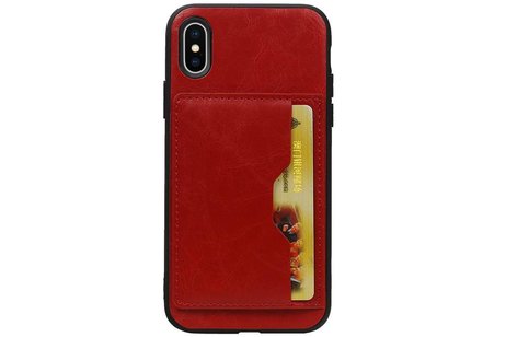 BAOHU Staand Back Cover met 1 Pasjeshouder Hoesje Geschikt voor iPhone X Rood