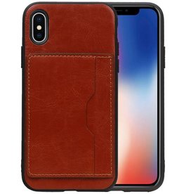 BAOHU Staand Back Cover 1 Pasjes iPhone X Bruin