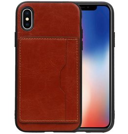 Staand Back Cover 1 Pasjes iPhone X Bruin