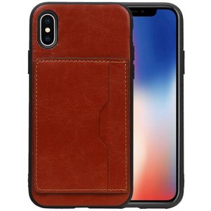 Staand Back Cover 1 Pasjes voor iPhone X Bruin