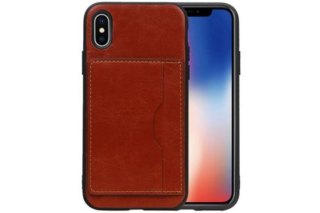 Staand Back Cover 1 Pasjes voor iPhone X Bruin