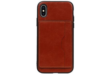 BAOHU Staand Back Cover met 1 Pasjeshouder Hoesje Geschikt voor iPhone X Bruin