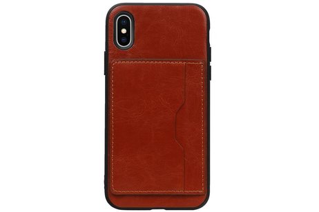 Staand Back Cover 1 Pasjes voor iPhone X Bruin