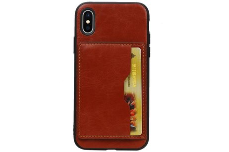 BAOHU Staand Back Cover met 1 Pasjeshouder Hoesje Geschikt voor iPhone X Bruin