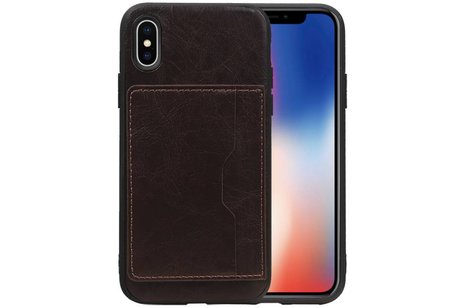 Staand Back Cover 1 Pasjes voor iPhone X Mocca