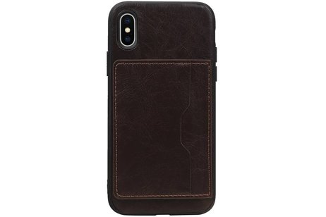 Staand Back Cover 1 Pasjes voor iPhone X Mocca