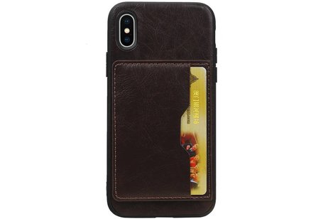 Staand Back Cover 1 Pasjes voor iPhone X Mocca